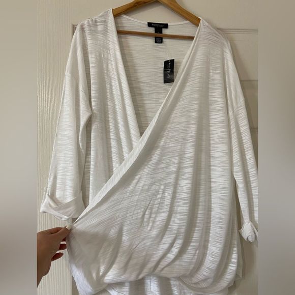 WHBM Long Sleeve Crossover White Coverup Size Large - Picture 8 of 13